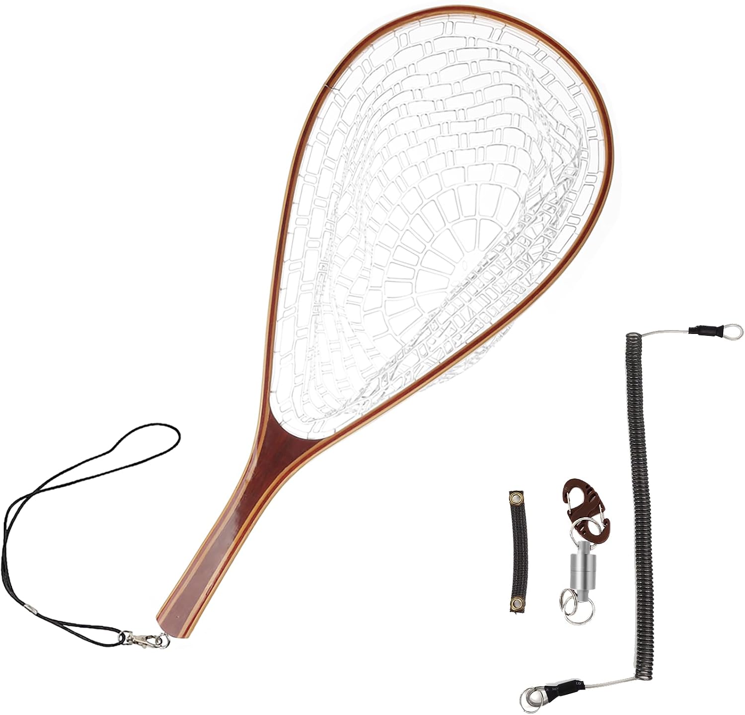 Aventik Fly Fishing Landing Net for Trout Soft Rubber Ghost Mesh Catch and Release Wooden Frame Lightweight and Tangle-Free