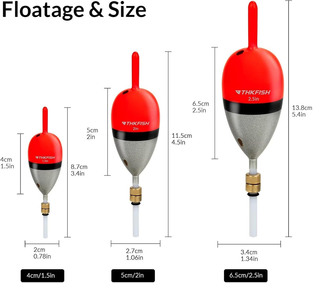 THKFISH Wood Slip Bobber for Fishing with Brass Weighted Crappie Floats
