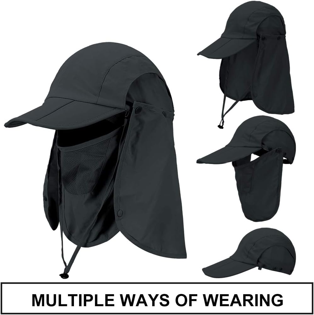 CRISTGEE Foldable Sun Cap, Fishing Hats, UPF 50+ Protection Caps with Face Mask Neck Flap