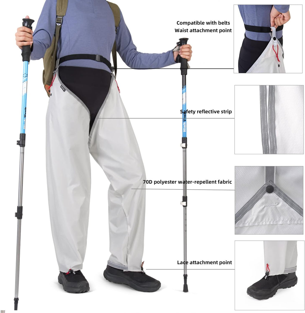 2000mm Waterproof Full Leg Gaiters, Protection for Ankle to Thigh Chaps,ltra-Lightweight Rain Pants