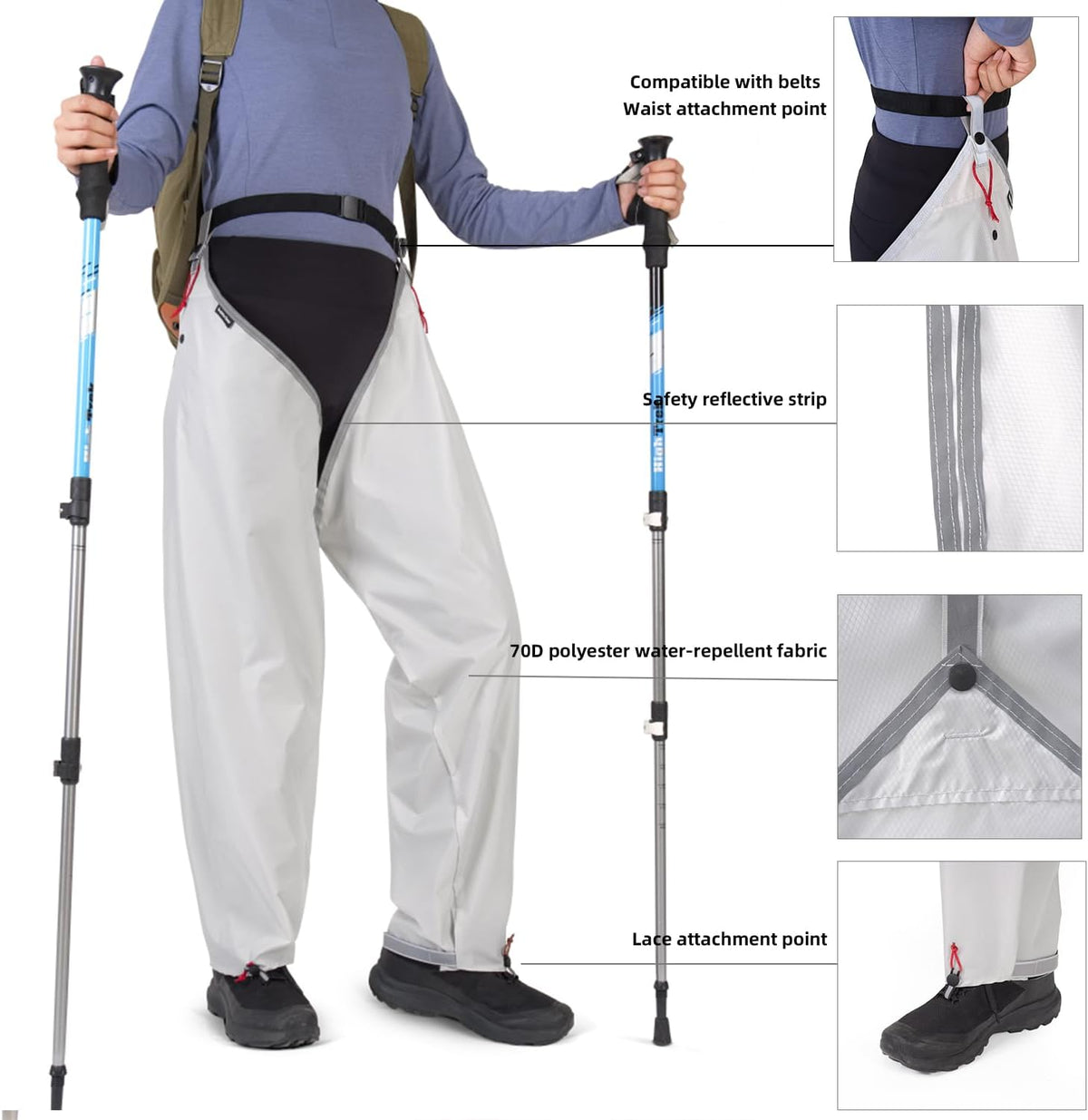 2000mm Waterproof Full Leg Gaiters, Protection for Ankle to Thigh Chaps,ltra-Lightweight Rain Pants