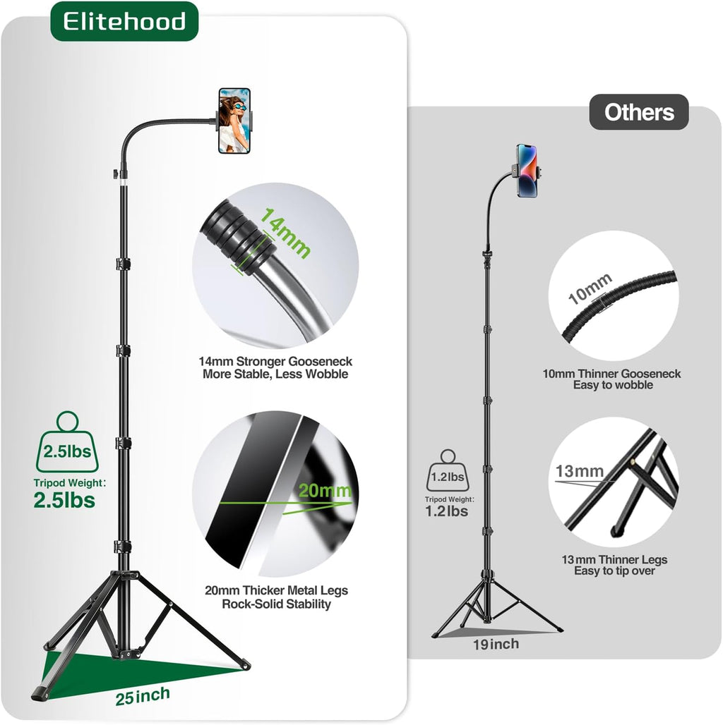 elitehood 81" Tall Tripod Stand for iPhone with 17in Adjustable Gooseneck