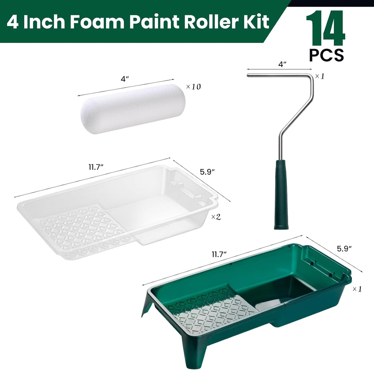 Foam Paint Roller Kit, 14 Pack, 4 Inch Small Paint Roller Covers