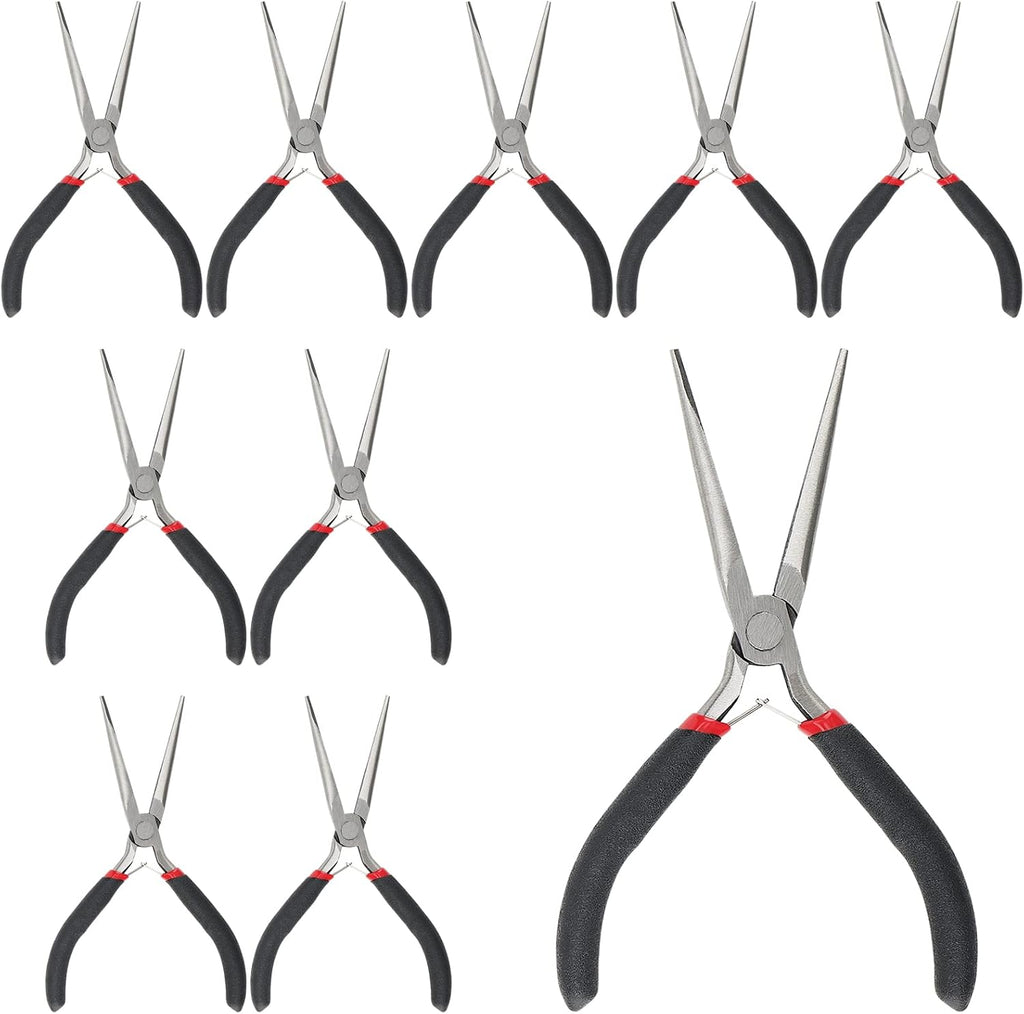 10 PCS 6 Inch Extra Long Needle Nose Pliers, Mini Precision Jewelry Pliers with Comfort Grip, Needle Nose Pliers for Jewelry Making, Repair, Crafts