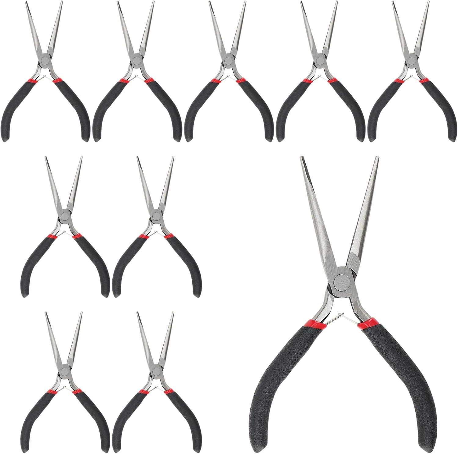 10 PCS 6 Inch Extra Long Needle Nose Pliers, Mini Precision Jewelry Pliers with Comfort Grip, Needle Nose Pliers for Jewelry Making, Repair, Crafts