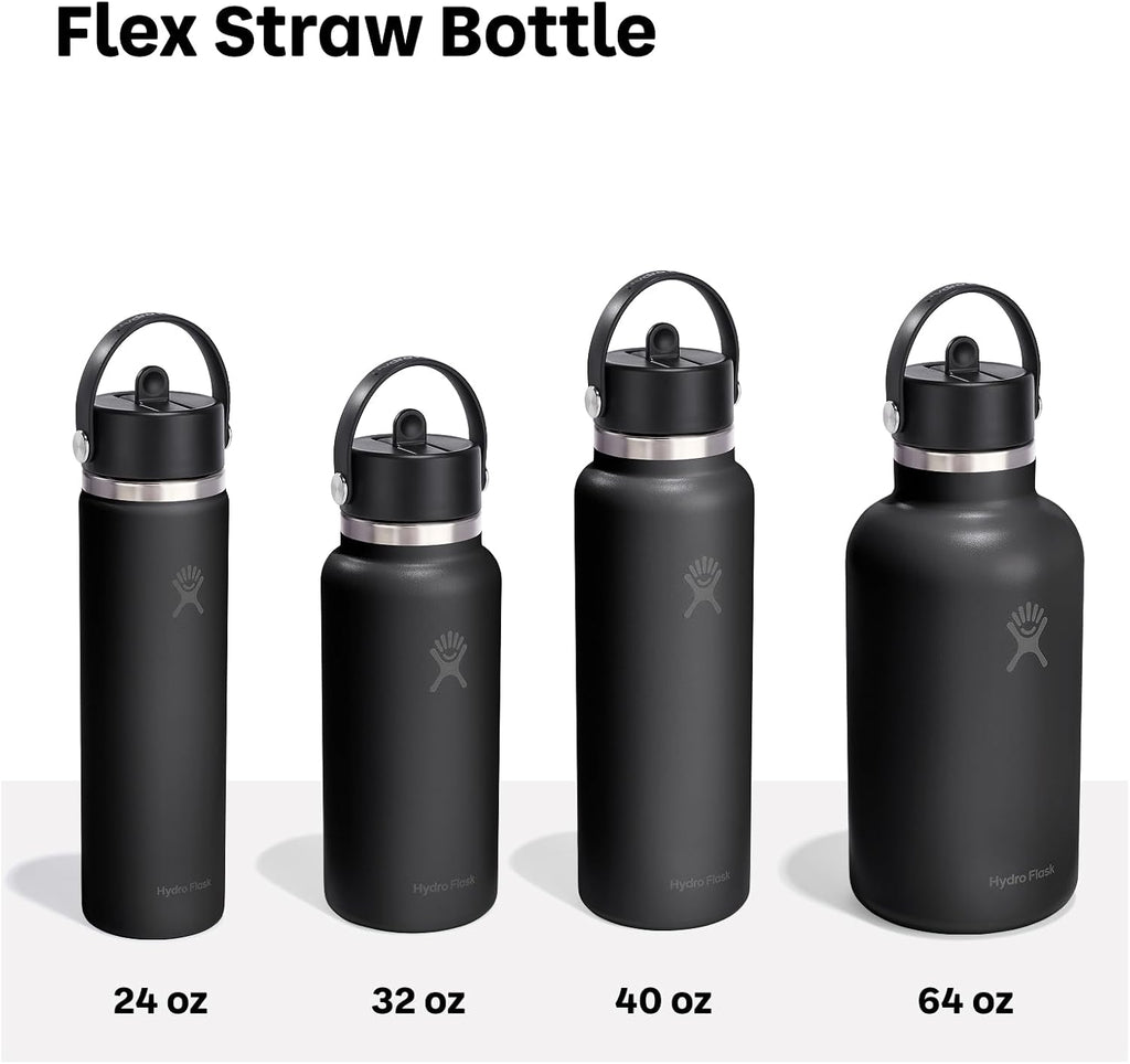 Hydro Flask Water Bottle - Insulated Stainless Steel - Wide Mouth Flex Straw Lid, Non Spill, Leakproof and Refillable in 32 Oz Deep Teal