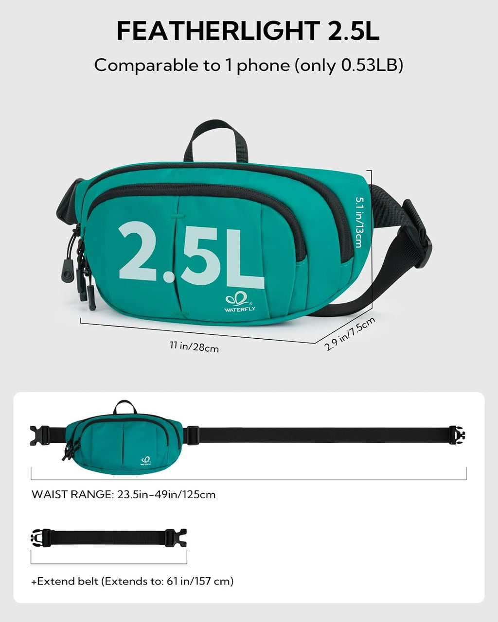 WATERFLY RFID Crossbody Fanny Pack 2.5L Waist Packs for Woman Man
