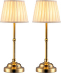 KDG Gold Cordless LED Table Lamps Set of 2, Beige Fabric Shade Desk Lamps