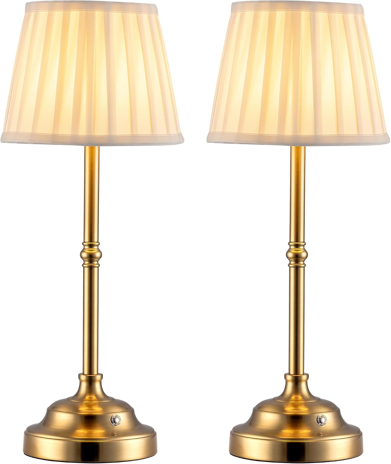 KDG Gold Cordless LED Table Lamps Set of 2, Beige Fabric Shade Desk Lamps