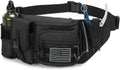 Tactical Fanny Pack For Men, Military Waist Bag Adjustable Hip Belt BumBag EDC Bags for Outdoor Fishing Hiking Hunting with Bottle Holder Pouch and US Flag Patch (Black)