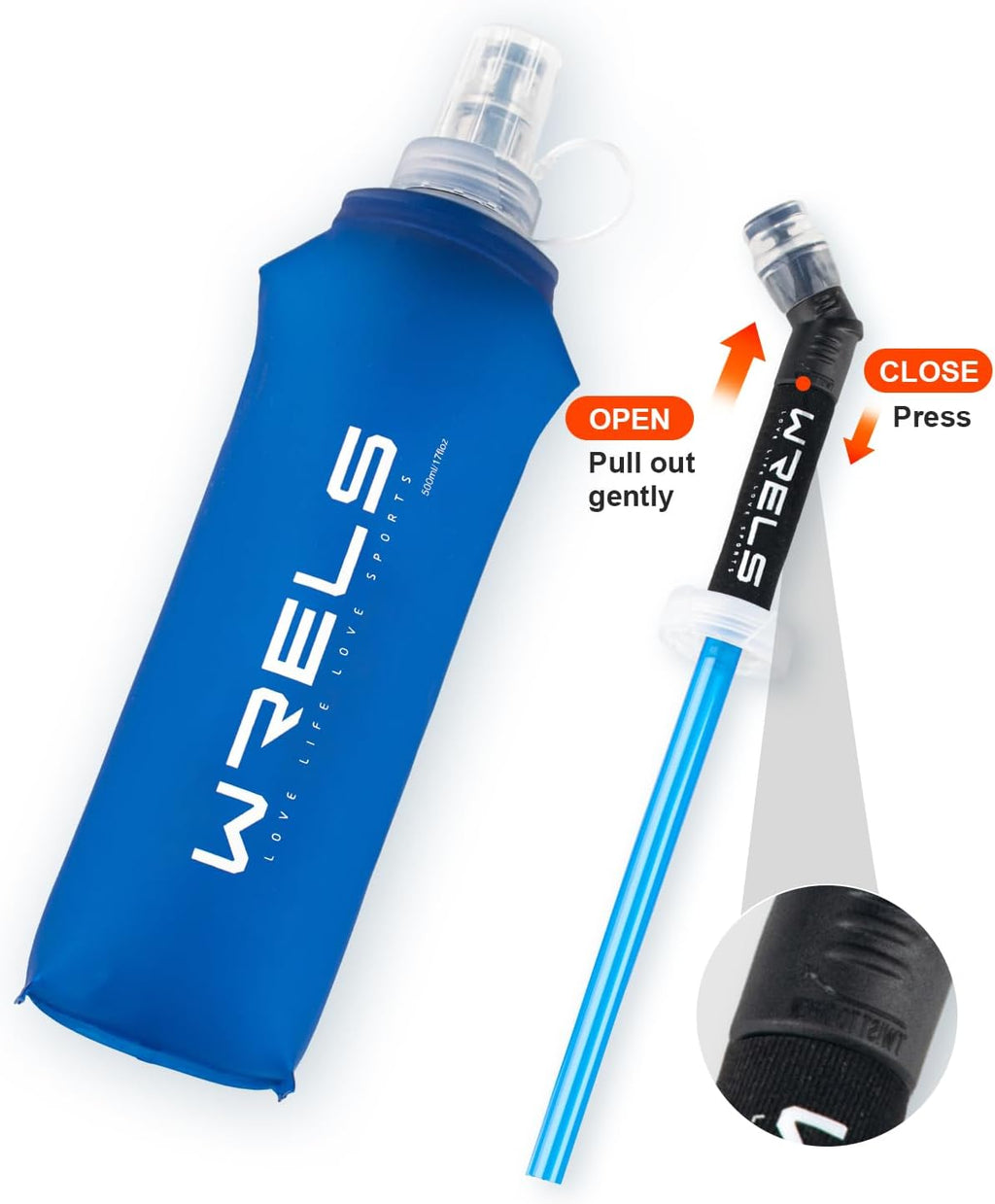 WRELS TPU Running Water Bottle with Straw for Hydration Vest Pack BPA-Free