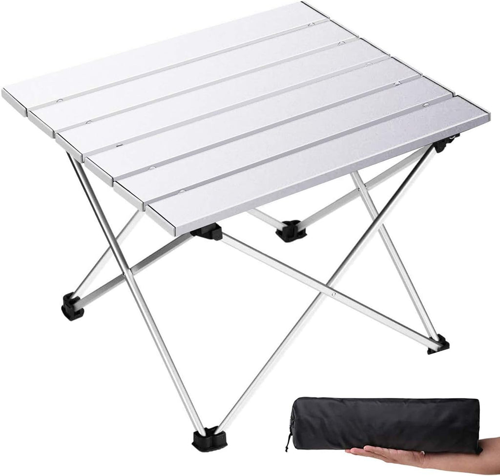 Grope Small Folding Camping Table, Aluminum Beach Table for Sand (Silver-S)