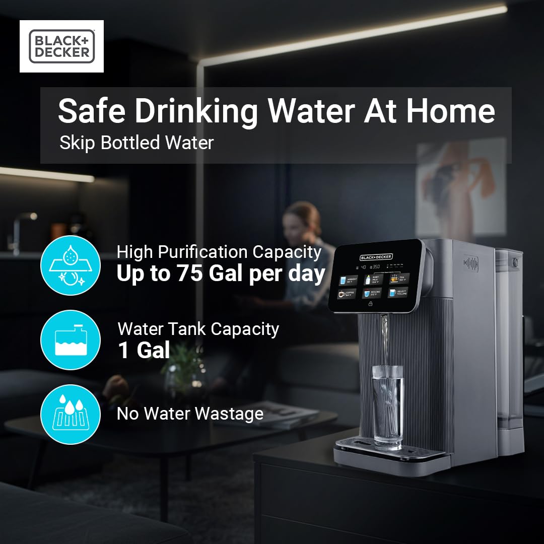 BLACK+DECKER Countertop Reverse Osmosis (RO)+UV Water Filter System, Hot & Ambient Water — 5 Temperature Settings, 5-Stage Filtration, IAPMO & NSF/ANSI 58 Certified, No Installation Required, Portable