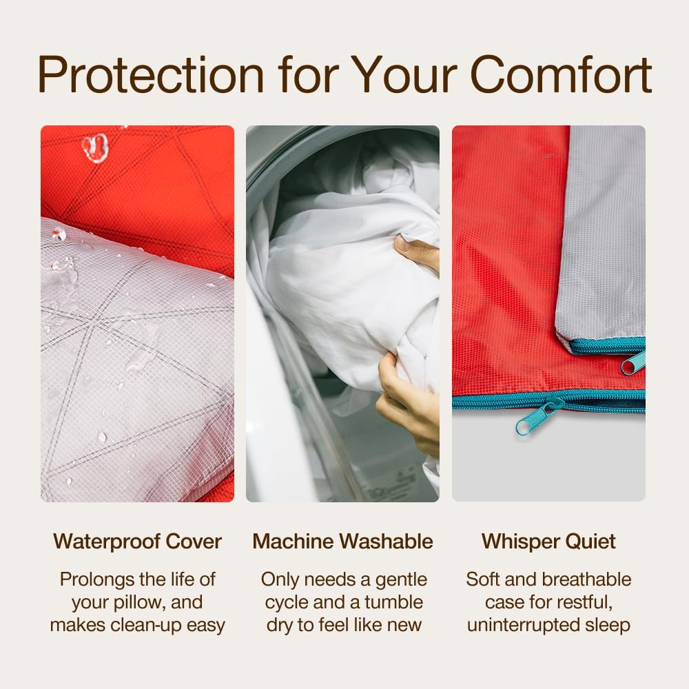 Coop Home Goods Nylon Camping and Travel Pillow Cover, Waterproof Camping Pillow Protector, Zippered Cover, Washable Travel Pillowcase (Grey)