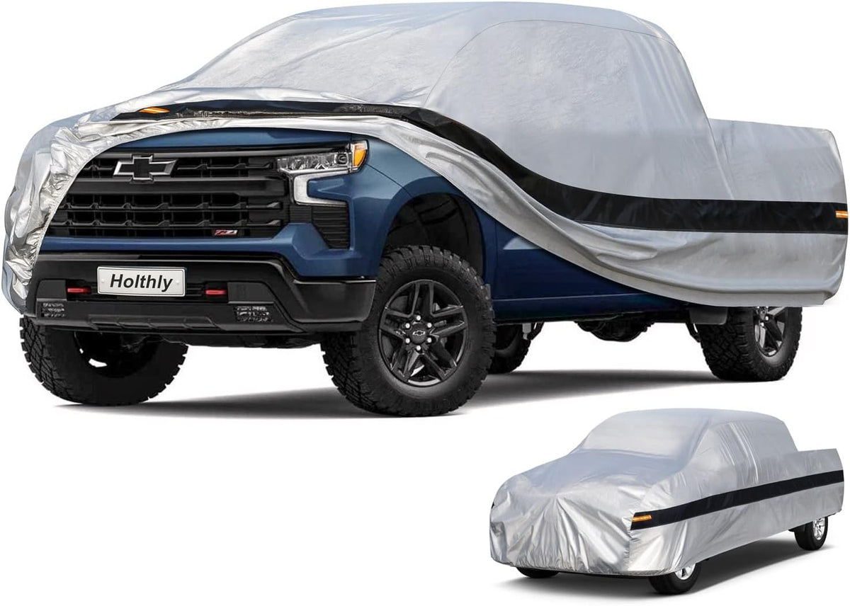 10 Layers Truck Cover Waterproof All Weather. Pickup Truck Cover Rain Snow UV Dust Protection. Length: 236-245 inches, Universal Fit for Ford F150 Chevy Silverado Dodge Ram 1500.