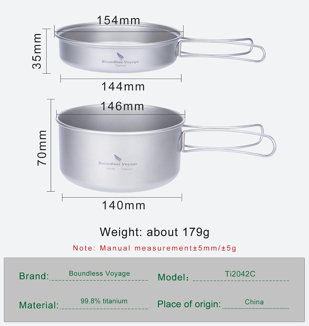iBasingo Titanium Camping Cookware Ultralight Backpacking Pot Pan Set
