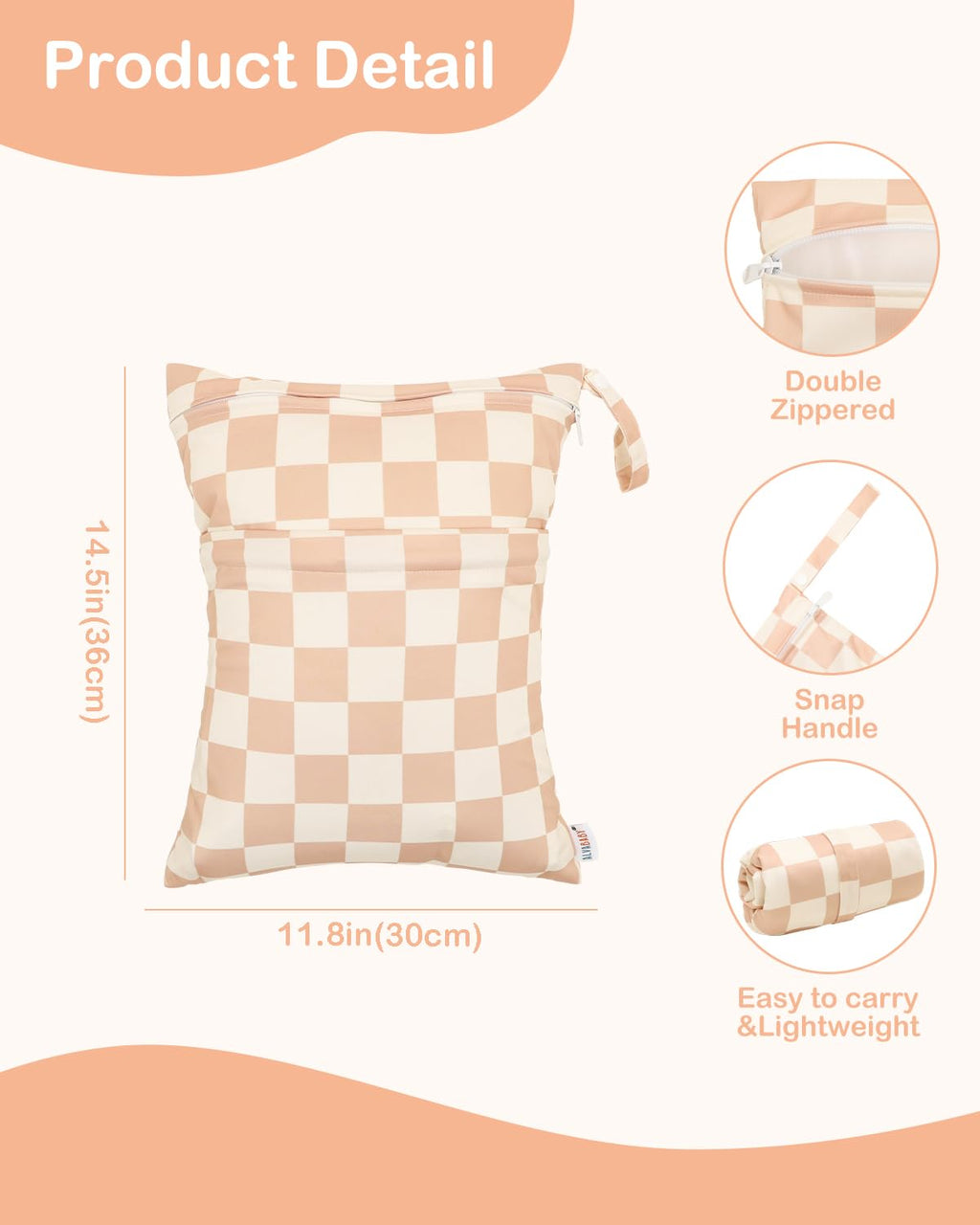 ALVA ALVABABY 2pcs Waterproof Wet Dry Bags,Reusable with Two Zippered Pockets,Baby Cloth Diaper,Travel,Beach,Pool,Daycare,Soiled Baby Items,Yoga Gym Bag,Swimsuits or Wet Clothes 2LW09