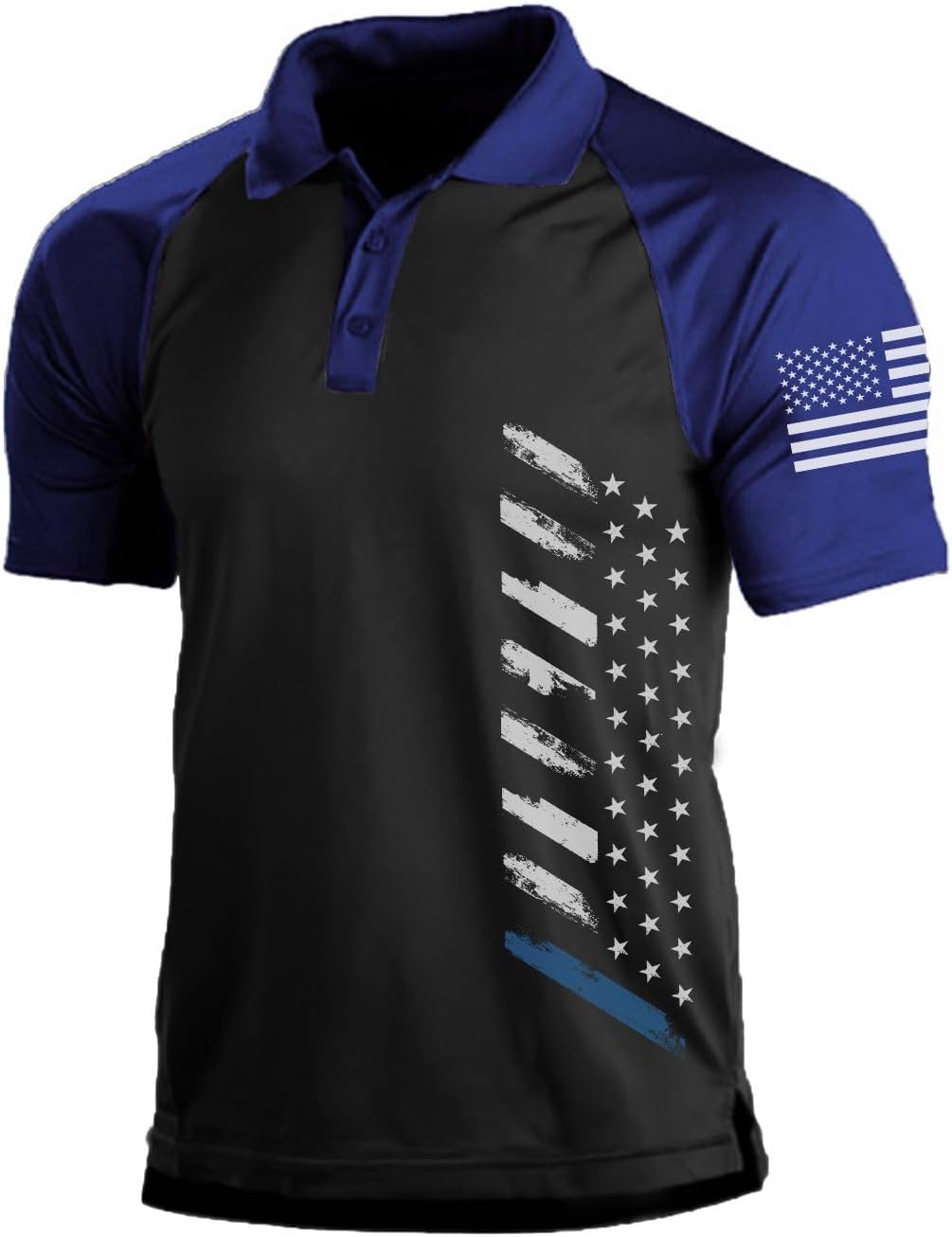 H HYFOL Short Sleeve Polo Shirts for Men Graphic Stretch Casual American Patriotic Raglan Golf Polos for Men