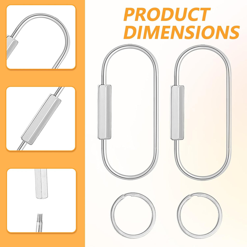 8 Pack Sliver Brass Key Ring Secure Screw Lock Carabiner Brass Keychain Clip with O Key Rings Purse Bag Charms for Handbags Dog Leash Pet Tags