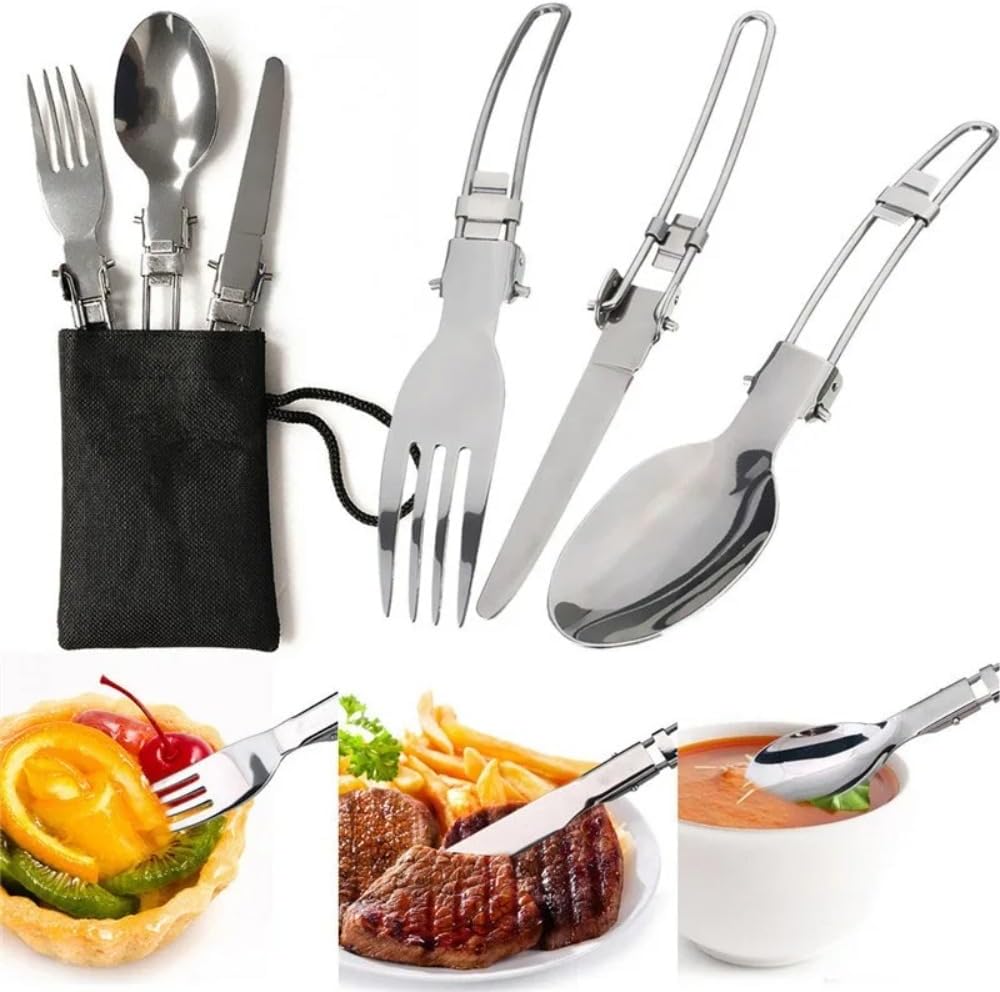 Peidesi Camping Cookware Mess Kit, Portable Camp Stove Pots and Pans Set, Carabiner, Folding Knife, Fork Spoon Kit, Carry Mesh Bag, for Backpacking