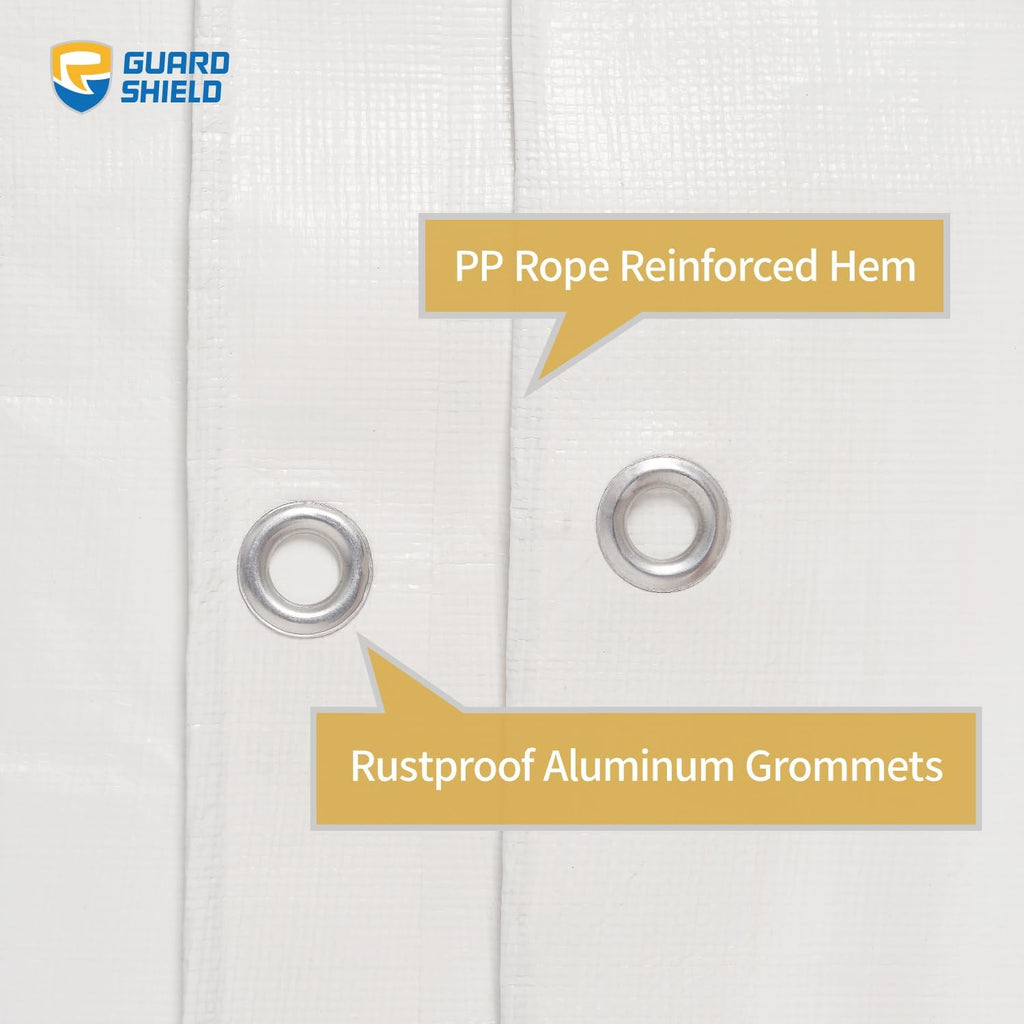 GUARD SHIELD White Tarp Heavy Duty Waterproof Plus+ 12x20 FT Large 12 mil