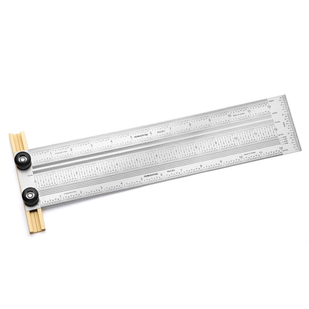 POWERTEC 80025 12 Inch Precision Marking T Rule, Stainless Steel Woodworking T Square Ruler for Marking, Measuring, Scribing Tool
