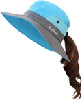 Muryobao Women's Ponytail Sun Hat UV Protection Foldable Mesh Wide Brim Beach Fishing Hat