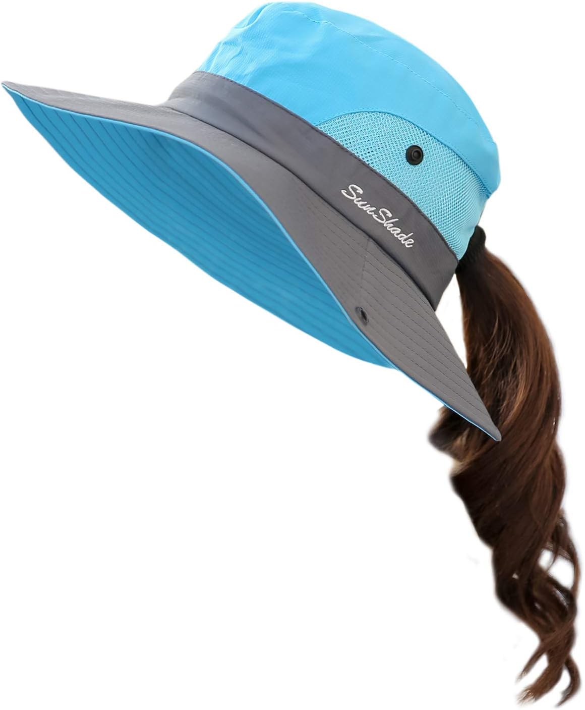 Muryobao Women's Ponytail Sun Hat UV Protection Foldable Mesh Wide Brim Beach Fishing Hat