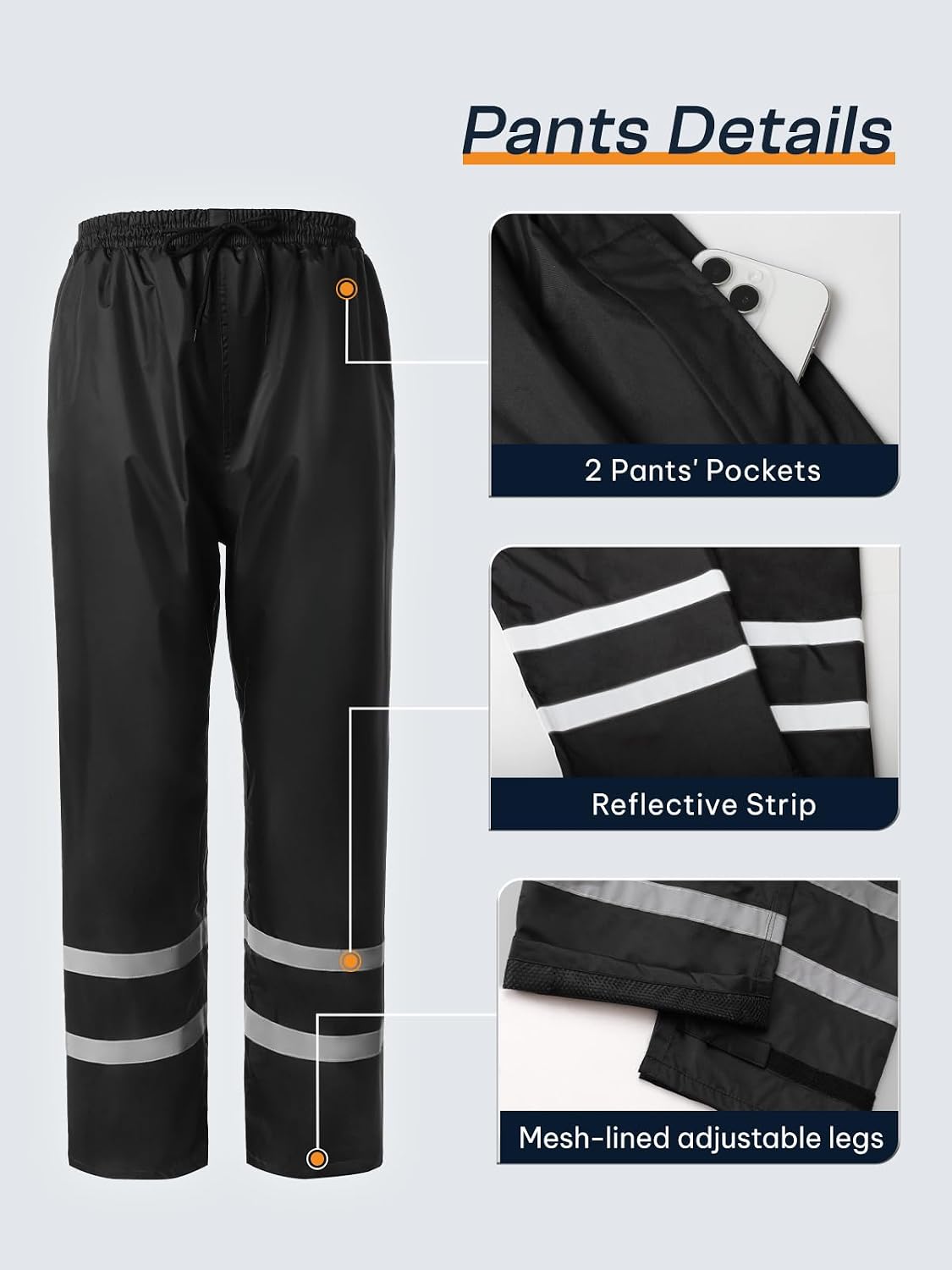 Men's Rain Suit High Visibility Reflective Work Rain Jacket Pants for All Sport Farm Fishing Motorcycle