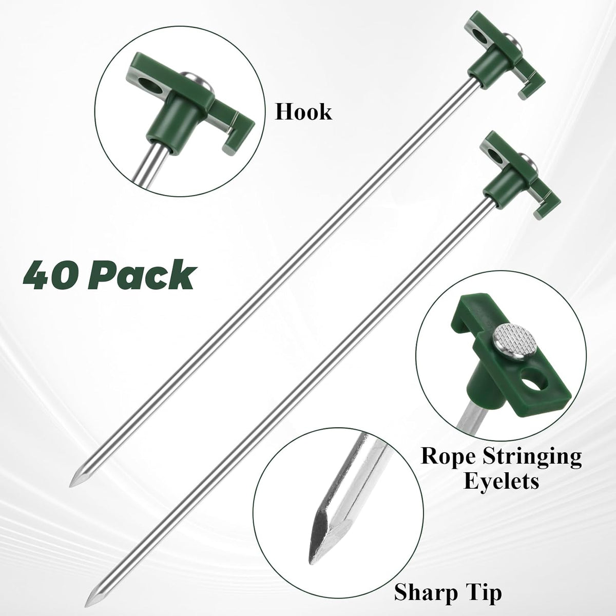 40PCS Tent Stakes Heavy Duty, 10 Inch Metal Tent Pegs Tent Spikes, Non-Rust Camping Stakes for Camping Patio, Garden, Canopies, Grassland, Outdoor