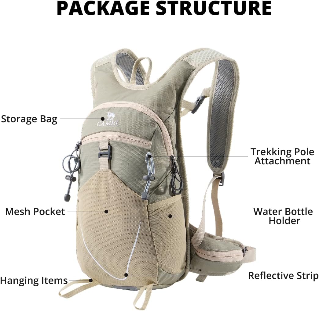 CAMEL Small Hiking Backpack for Women Men Lightweight Travel Daypack Cycling Bag Water Resistant Sports Backpacks