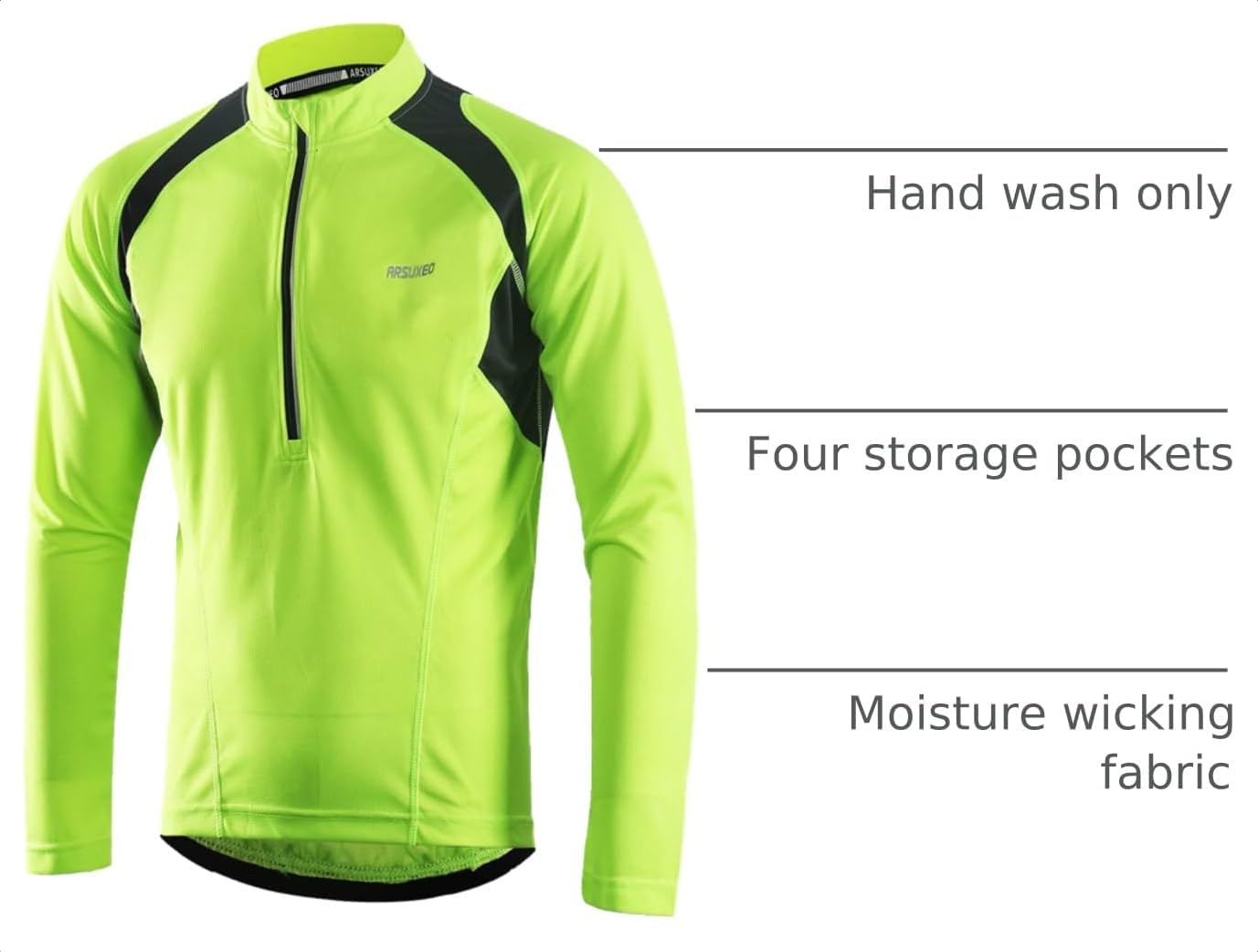 ARSUXEO Men's Half Zipper Cycling Jerseys Long Sleeves Mountain Bike Shirts 6031