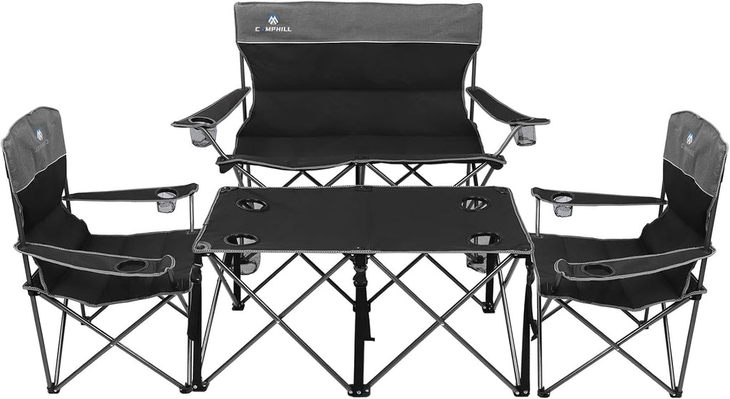 Camping Chair Set of 3, Outdoor Folding Camping Chairs for Heavy People with Cup Holder & Carry Bag,Collapsible Chair Include One Sofa Chair and Two Single Chair,Support up to 500lbs