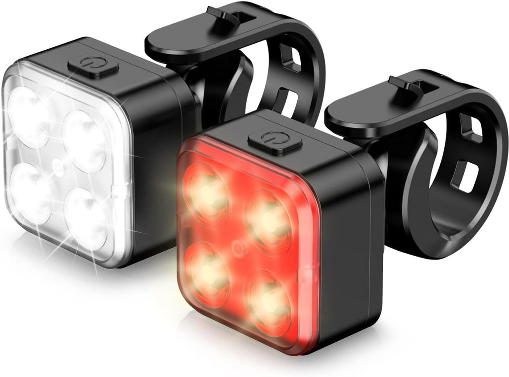 Akale Bike Lights Set, Rechargeable Bicycle Lights Front and Rear, 4 Light Mode Options, Bike Headlight, IPX4 Waterproof, Easy to Install for Men Women Road