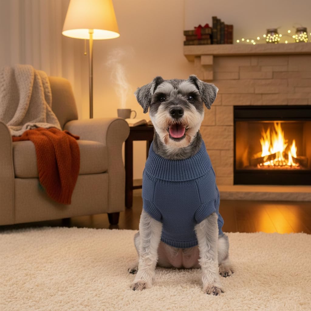 Small Dog Sweaters, Soft Knit Cold Weather Turtleneck Dog Clothes, Lightweight Warm Puppy Sweater for Chihuahua, Dachshund, Shih Tzu, Yorkie (Dark Blue, M)