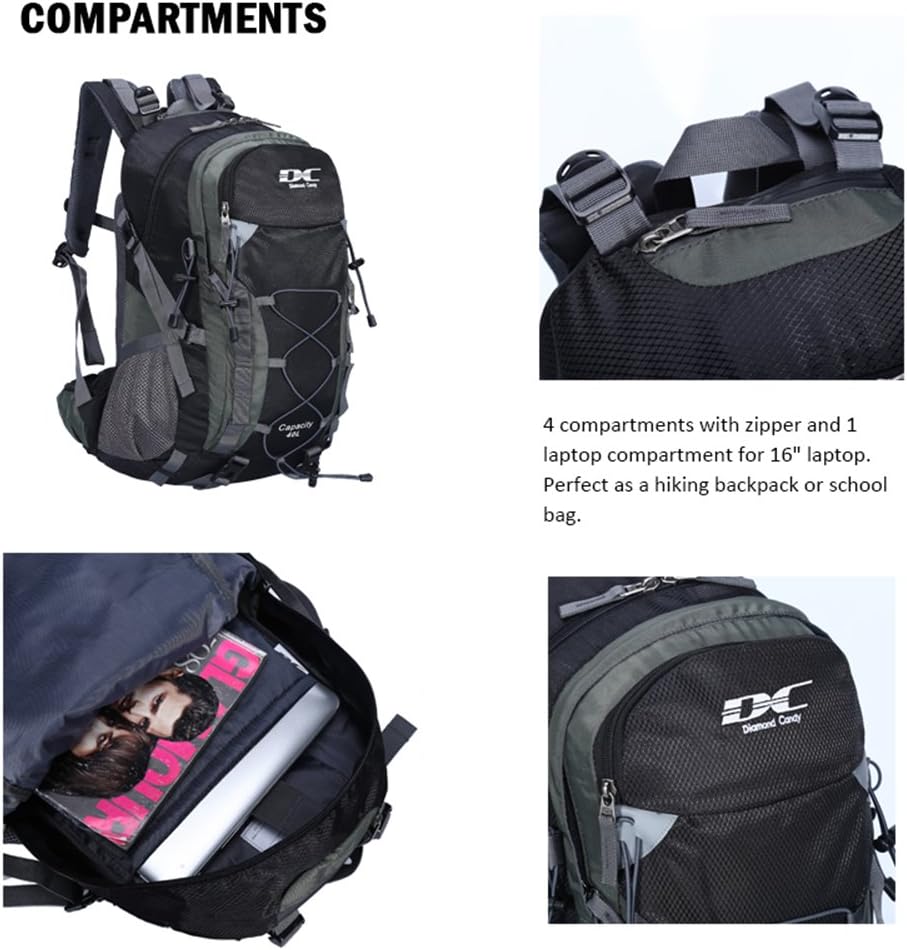 Diamond Candy 40L Hiking Backpack Waterproof Daypack for Men and Women
