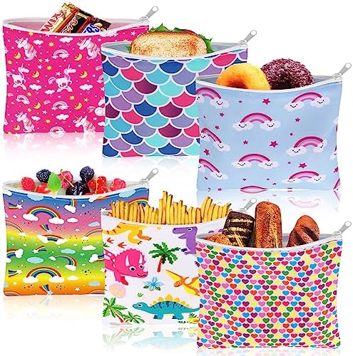 Ctosree 6 Pieces Reusable Sandwich and Snack Bags for Women Washable Lunch Pouch for Food Safe Double Layer Organizers