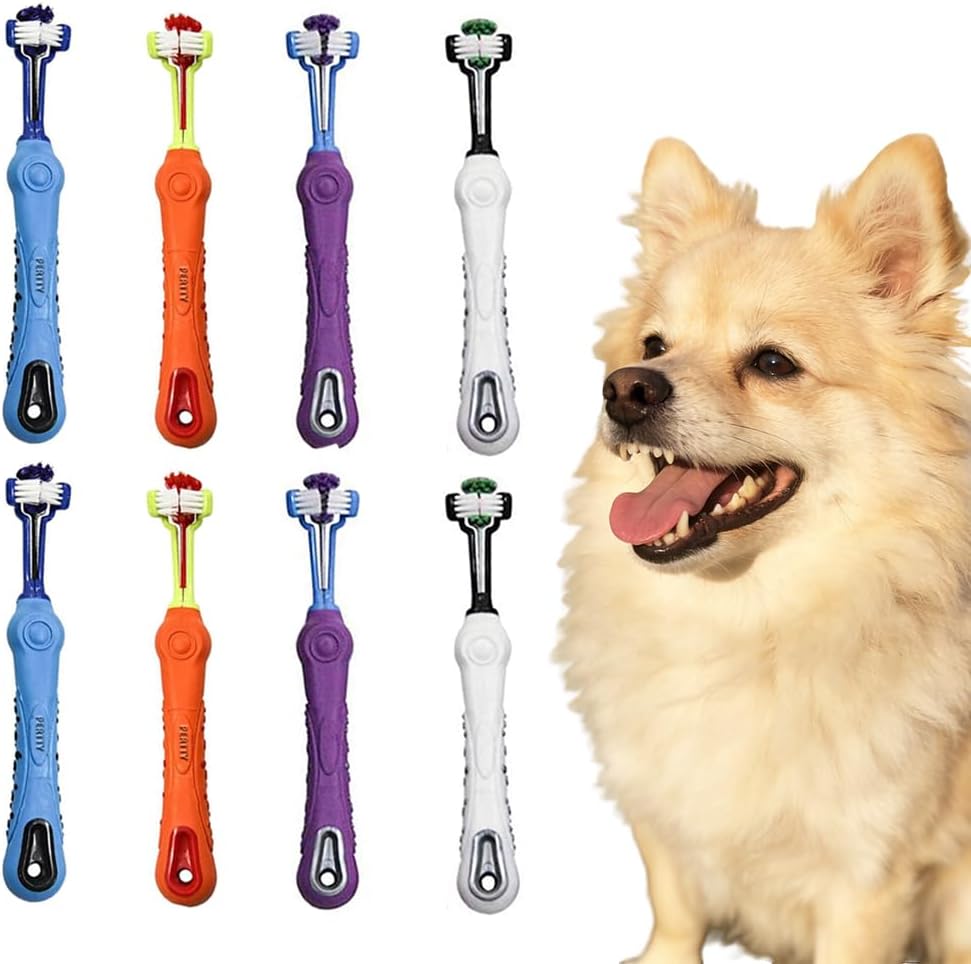 Orgrimmar 8 Pcs 3-Sided Pet Toothbrush Dog Cat Mouth Dental Teeth Care