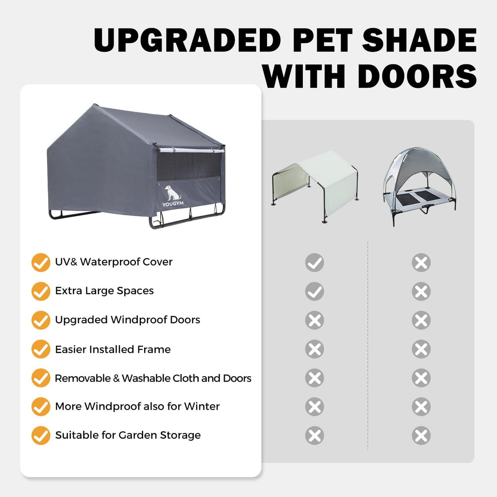 XL Outdoor Dog House for Large Dogs with Mesh Windows, Grey