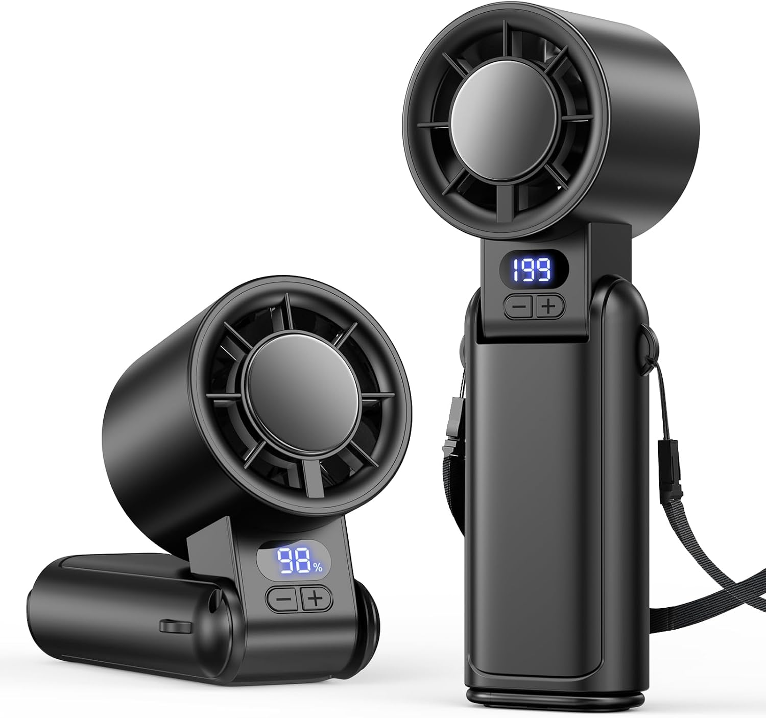 Portable Handheld Turbo Fan, 1-199 Speed Adjustable, Dark Black