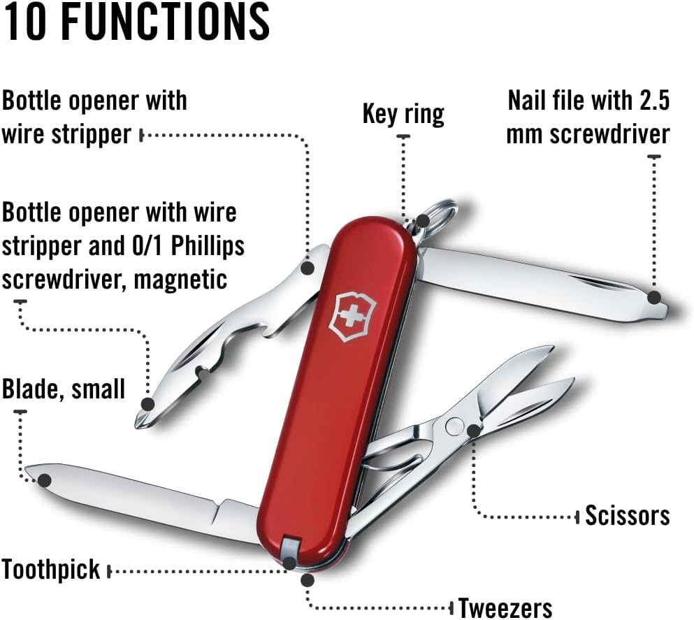 Victorinox Rambler Swiss Army Knife, 10-Function Pocket Knife, Red