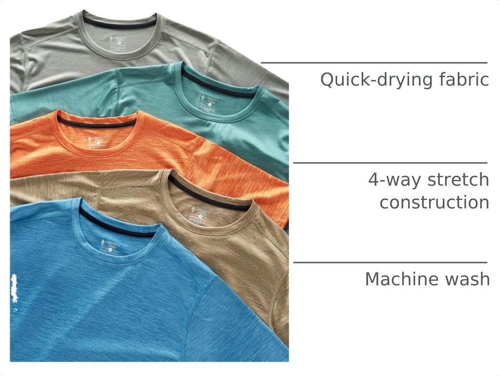 5 Pack Men’s Active Quick Dry Crew Neck T Shirts | Athletic Running Gym Workout Short Sleeve Tee Tops Bulk