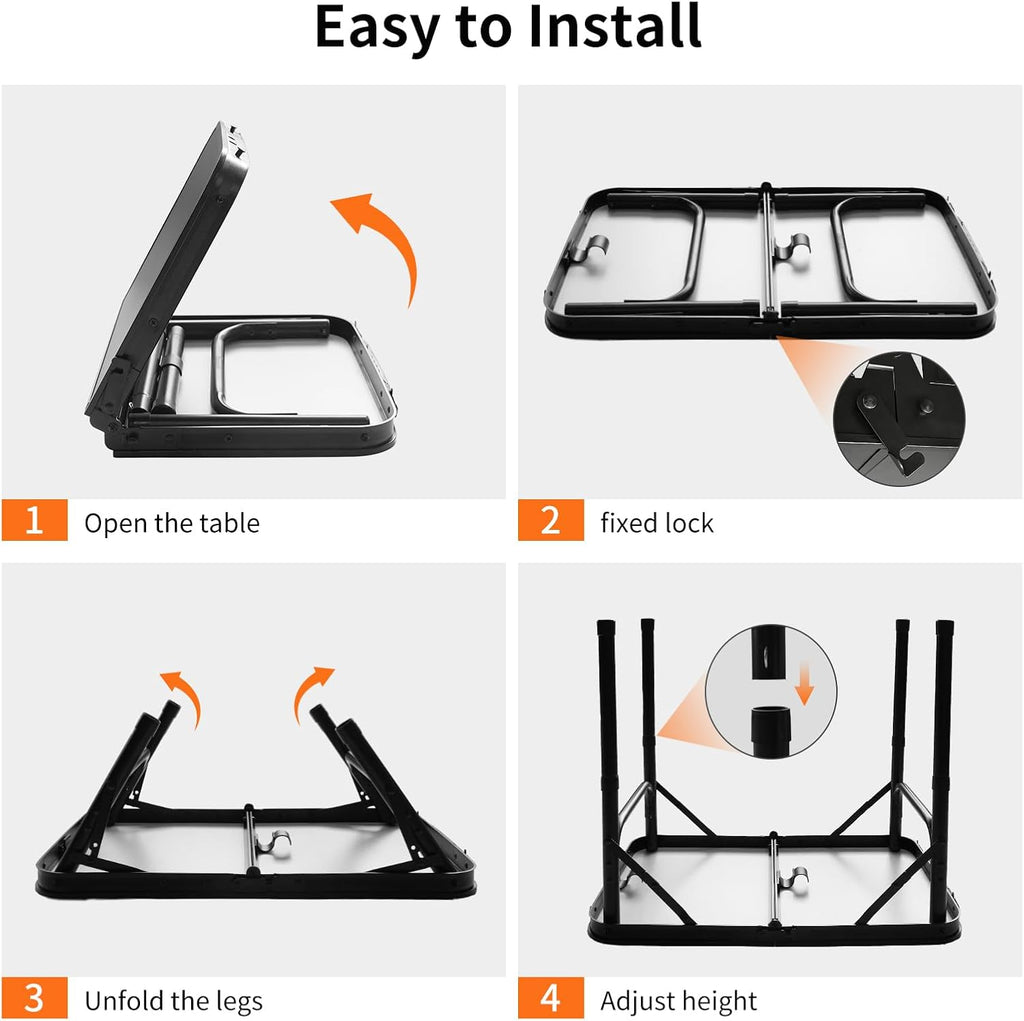 Folding Camping Table, Black Aluminum Frame,2-Position Adjustable Height,Lightweight Carry Handle, Portable for Travel, Camping Outdoor Use, 2 Ft x 1.5 Ft(Small), Black