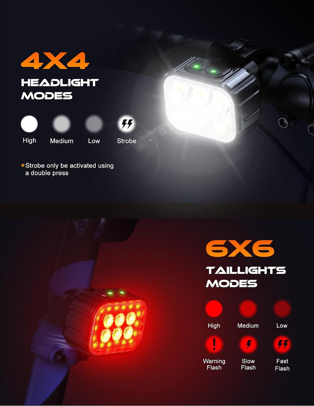Cuvccn Bike Lights Super Bright, Rechargeable Bicycle Lights Set Multiple Modes, Waterproof Bike Lights for Night Riding/Cycling Safety, Front and Back Bike Reflectors Light, Long Battery Life