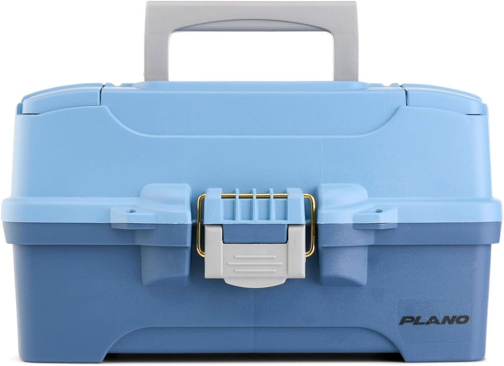 Plano Catch All Two-Tray Tackle Box Kit, Light Blue/Dark Blue, Rust-Proof Brass Latch, Top-Access Tray with Deep Storage, Made in the USA, Portable Fishing Gear Storage Organizer