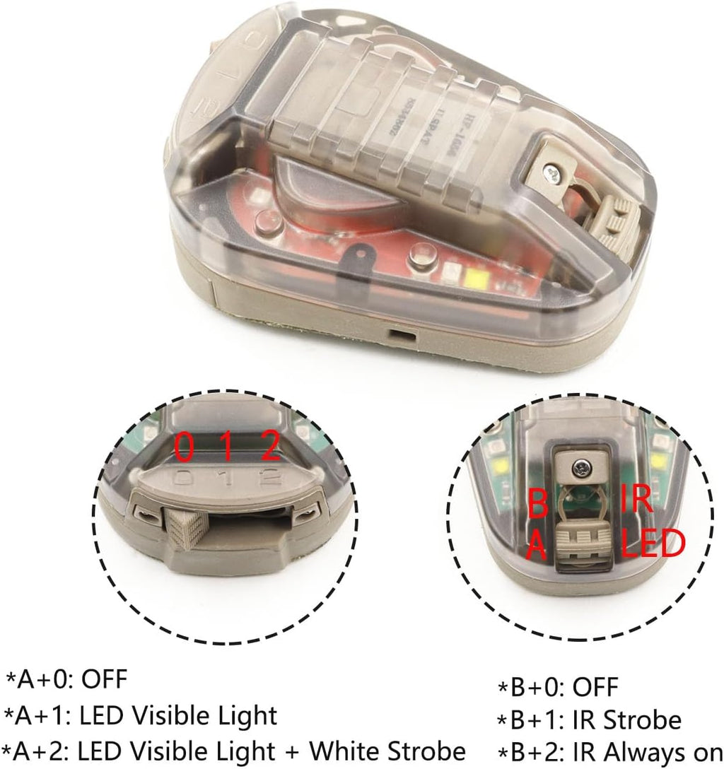 Tactical IR Strobe Helmet Light Military Identification Lights with Visible LED + White Strobe Survival Signal (Tan-Red)