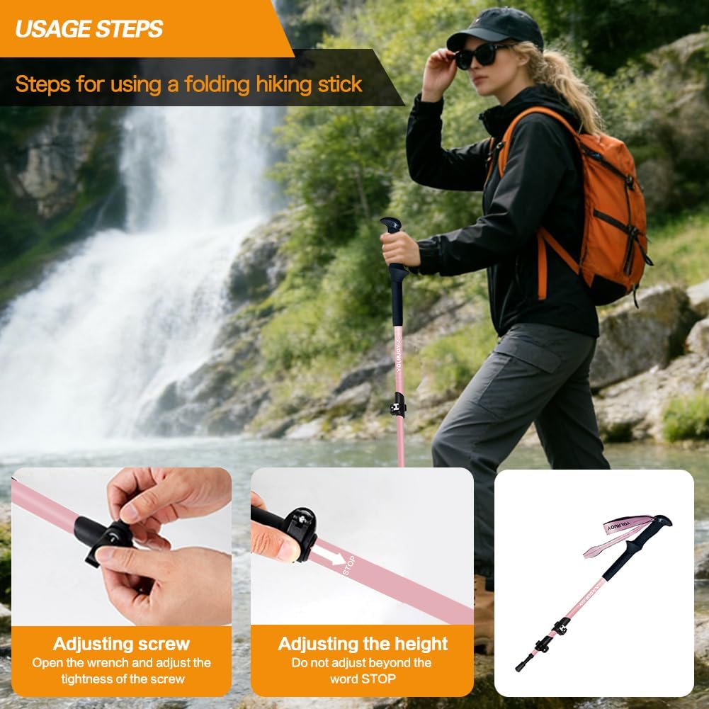 Hiking Trekking Poles, Macaron Colors 2 Pack Anti Shock, Adjustable, Collapsible Hiking Poles for Trekking or Walking, Lightweight Aluminum Sticks