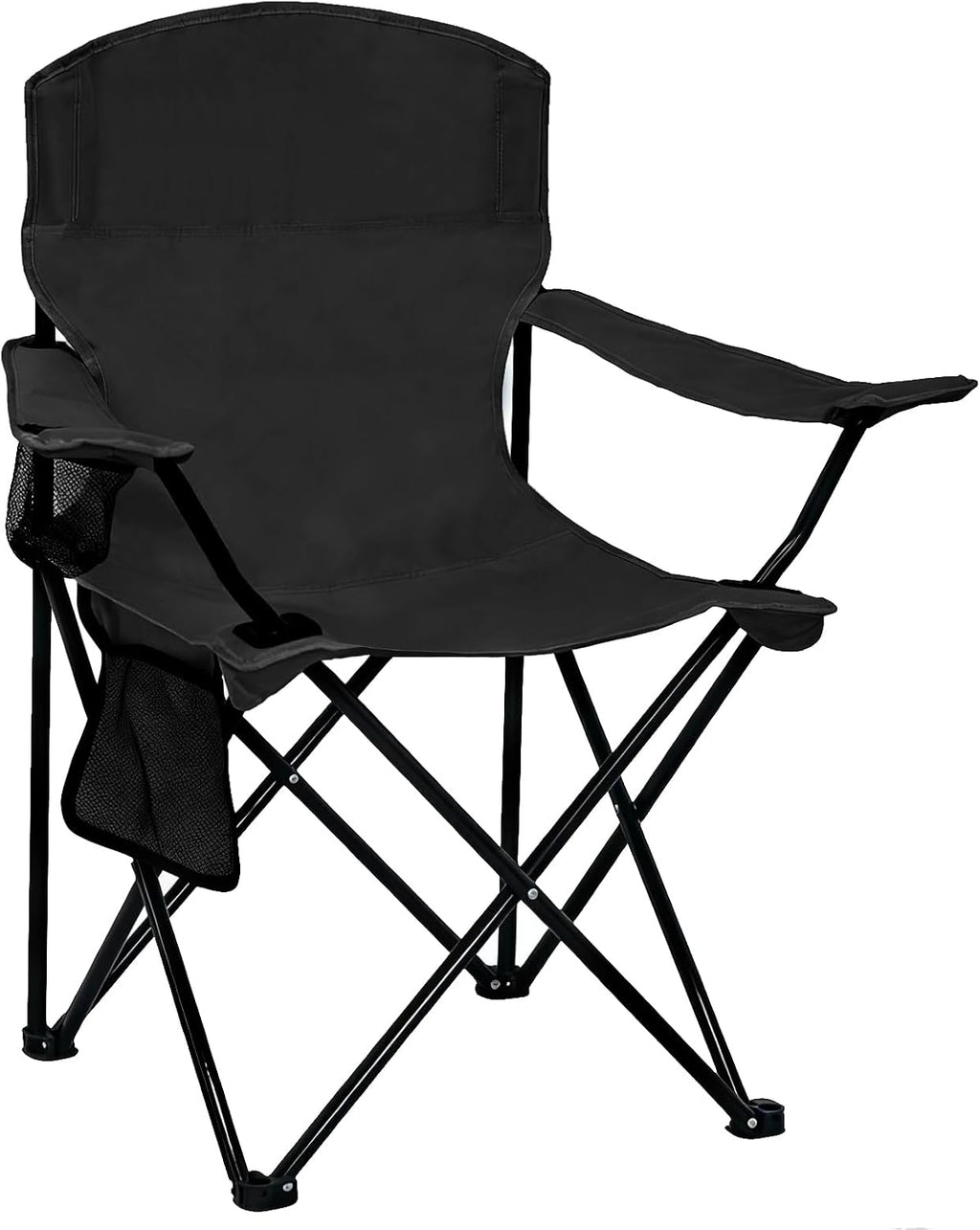 Folding Camping Chair with Cup Holder & Side Storage Bag 300lbs Capacity Lightweight High Back Portable for Beach, Picnic, Sport, Black