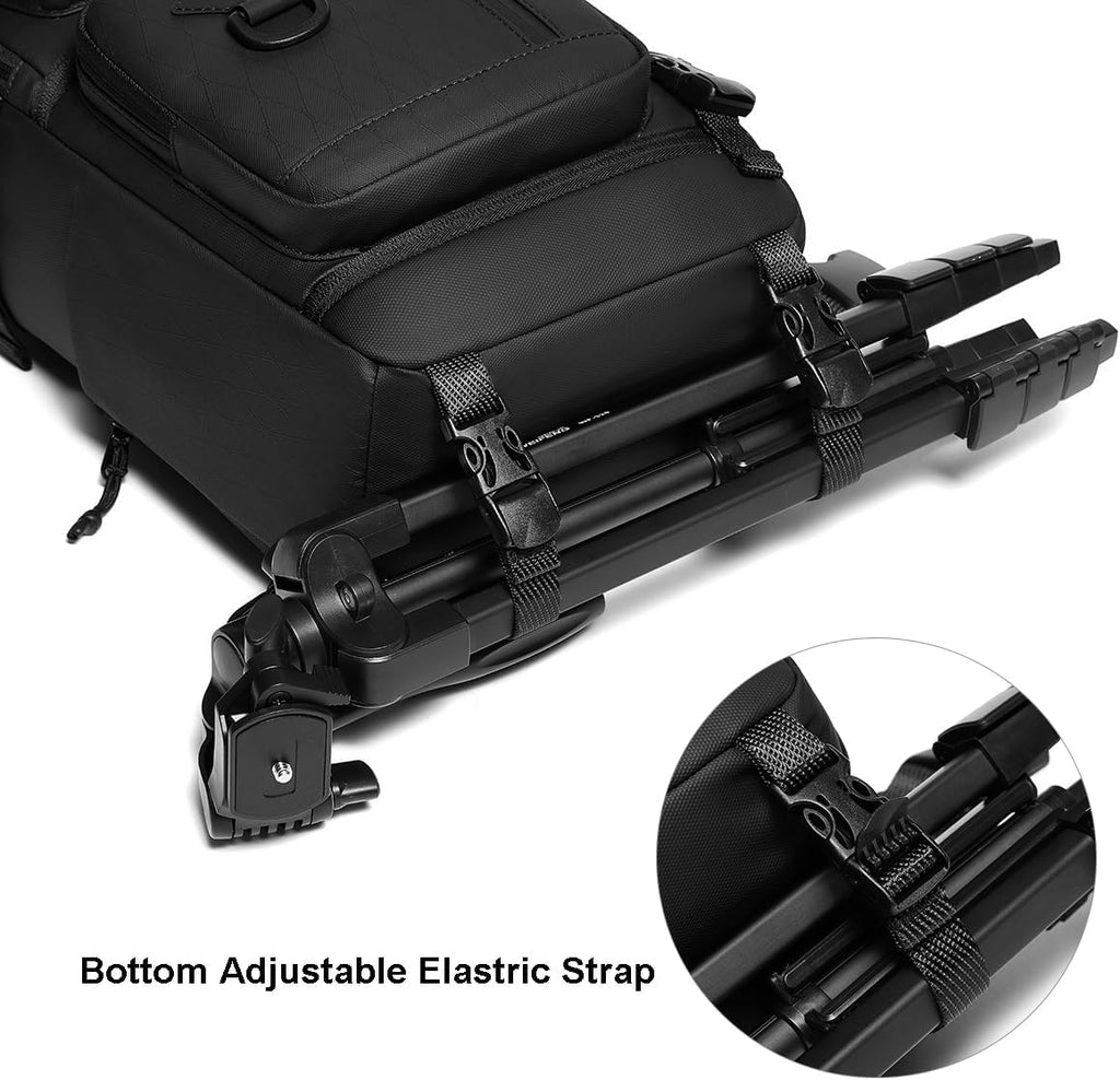Camera Sling Modular Bag Tactical Photography Backpack with Quick Side Access DSLR SLR Mirrorless Small Camera Lens Crossbody Organizer Case with Tripod Holder for Canon Fujifilm Sony Nikon, Black