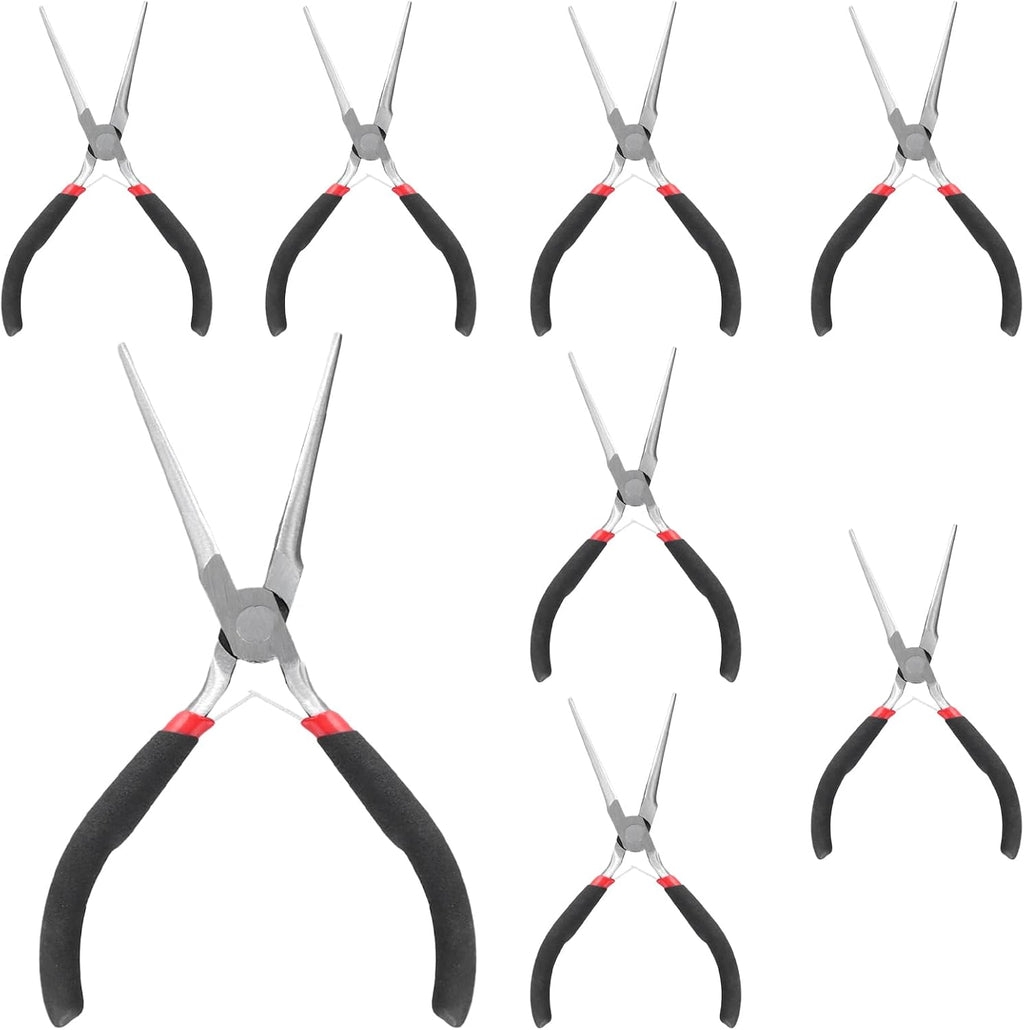 8 PCS 6 Inch Needle Nose Pliers Set, Long Nose Pliers with Comfort Grip Handles, Mini Jewelry Needle Nose Pliers for Cutting Bending Wire Handmade Craft